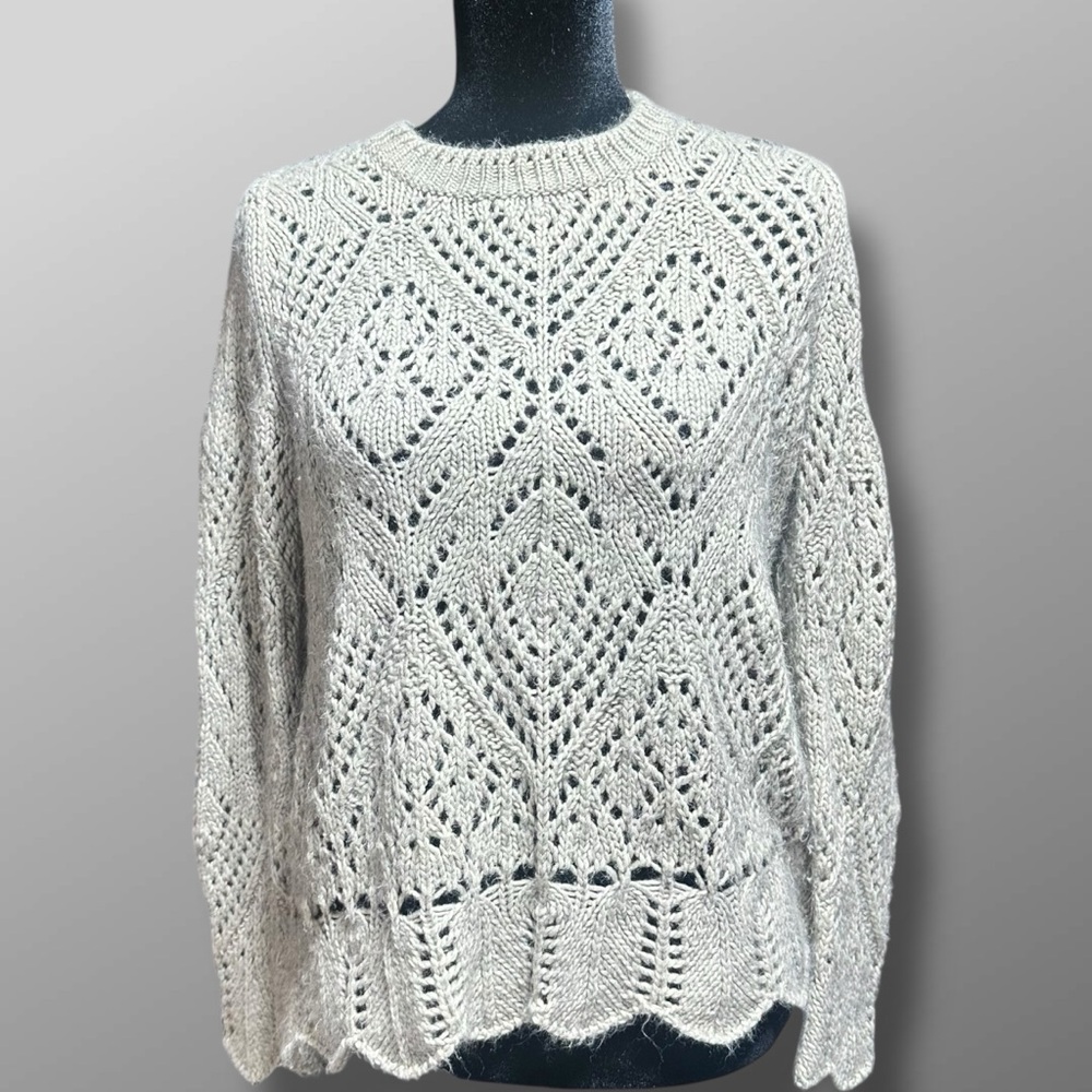LOFT Grey Knitted Sweater Women’s M Acrylic Wool Crew Neck Soft Oversized
